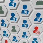 Herd immunity of population against virus geometrical hexagon grid background 3D rendering - HospitalityLawyer.com®