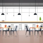 modern cafe interior empty no people restaurant cafeteria design flat horizontal vector illustration - HospitalityLawyer.com®