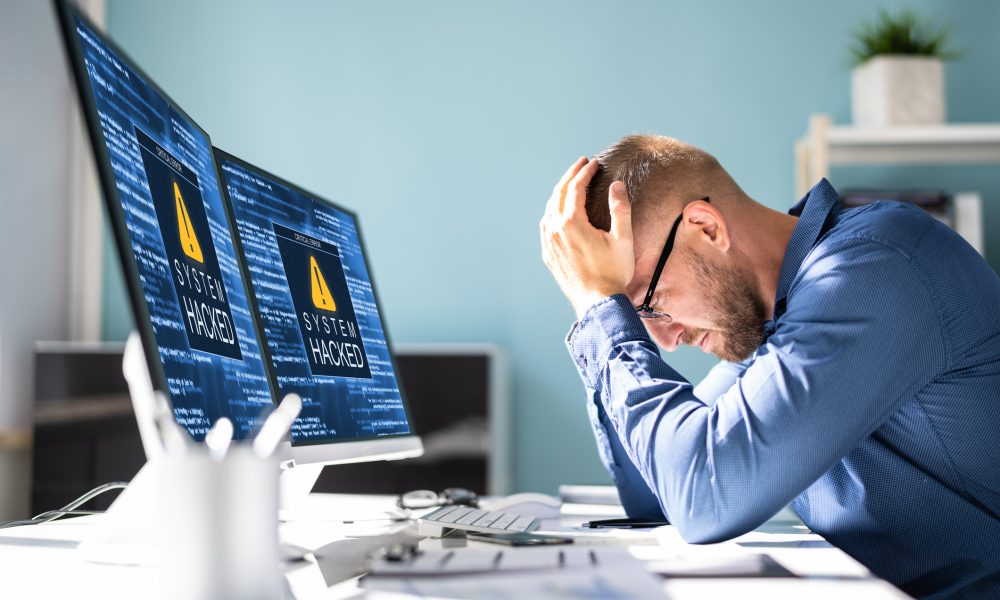 Ransomware Malware Attack. Business Computer Hacked. Security Breach