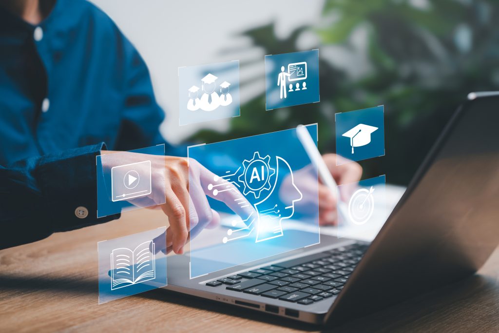 Education technology and AI Artificial Intelligence concept Women use laptops Learn lessons and online webinars successfully in modern digital learning Courses to develop new skills - HospitalityLawyer.com®