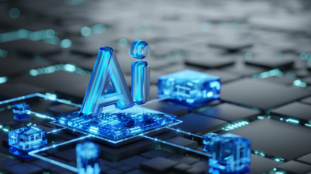 Artificial Intelligence technology and data safety concept Ai 3D symbol on abstract digital background - HospitalityLawyer.com®